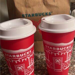 TWO Starbucks Festive Red Cups 2025 bundle
